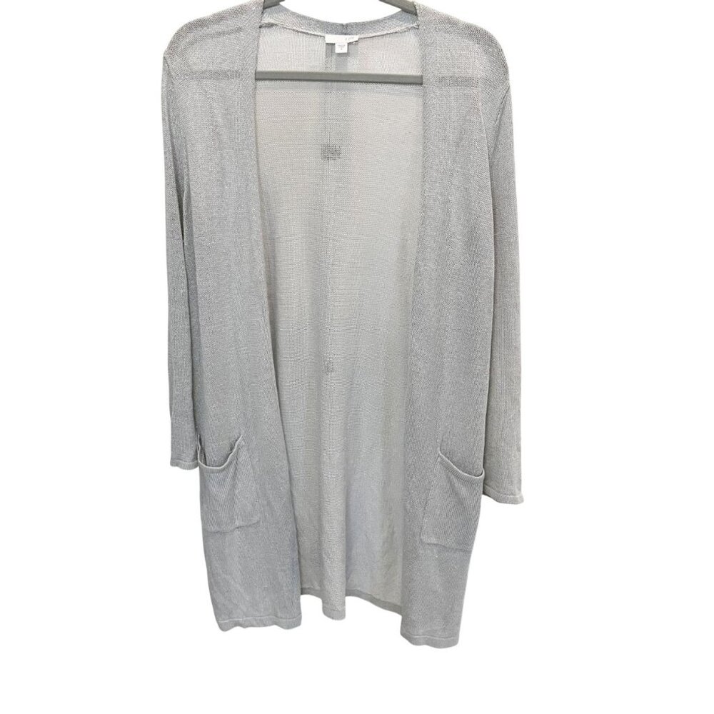 J. Jill Gray Linen Longline Open Front Cardigan Sweater Lagenlook Beachy Medium